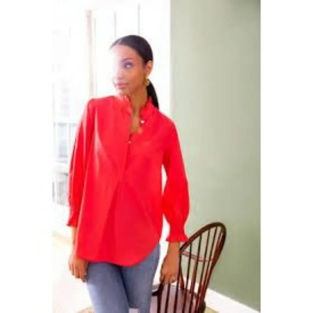 Red Ruffle-Neck Popover Blouse - Picture 3 of 5
